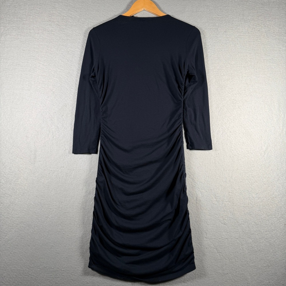 Theory Ruched Mini Plume Jersey Dress Navy Blue Pima Cotton Modal H0729607 L